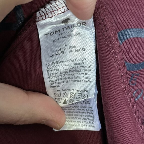 Tom Tailor Shirt Men's L Large Red/Black Long Sleeve Crewneck Pullover - Picture 3 of 3